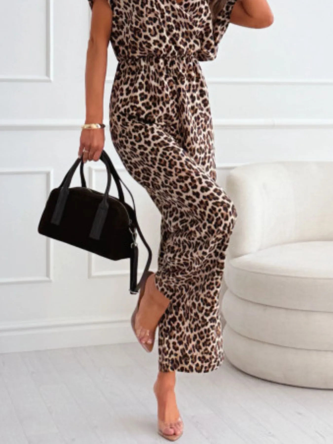 Ms Animal Print Wide Leg Jumpsuit