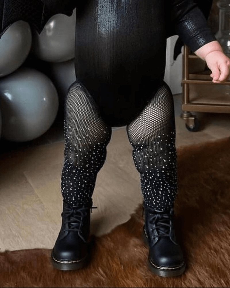 Miss Rhinestone Fishnet Tights - Black
