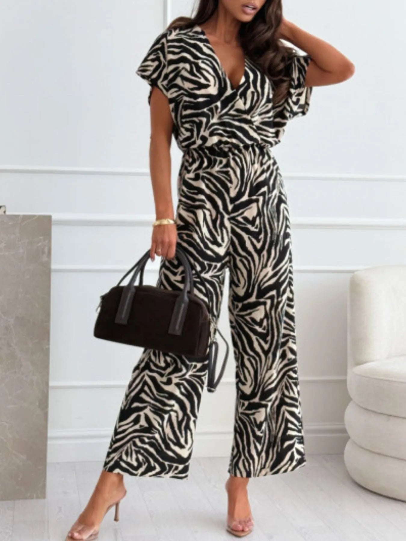 Ms Animal Print Wide Leg Jumpsuit