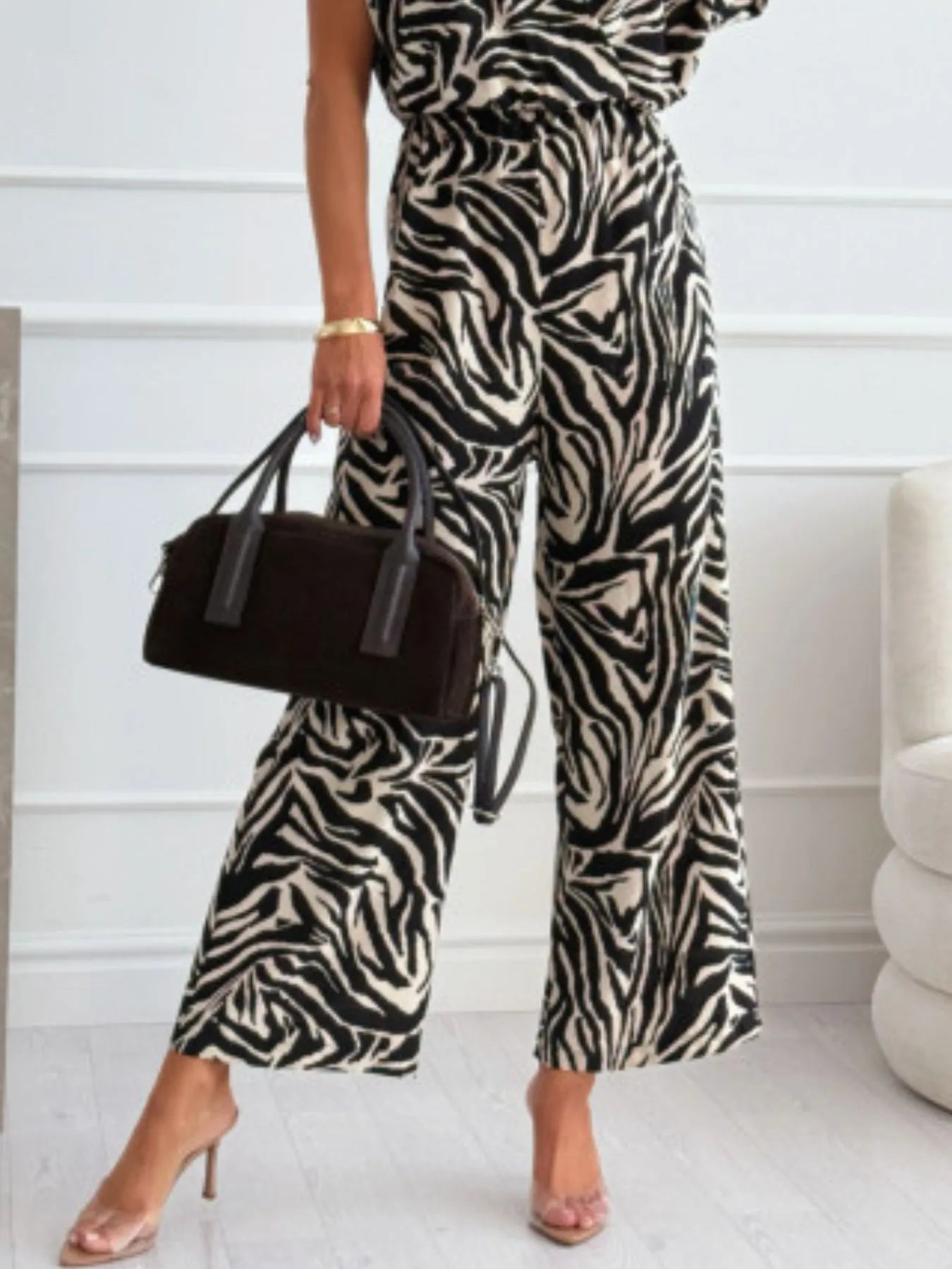 Ms Animal Print Wide Leg Jumpsuit