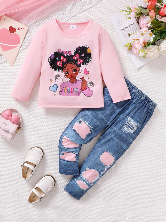 Miss Cartoon Graphic Top and Pants Set