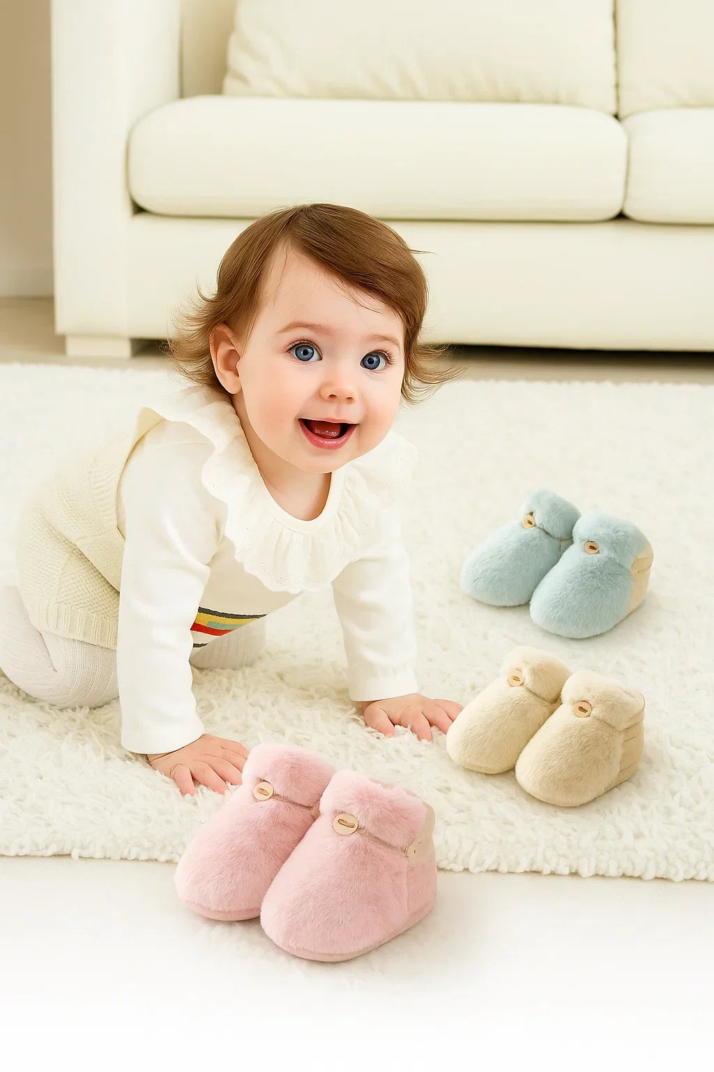 Newborn Baby Solid Color Plush Warm Shoes