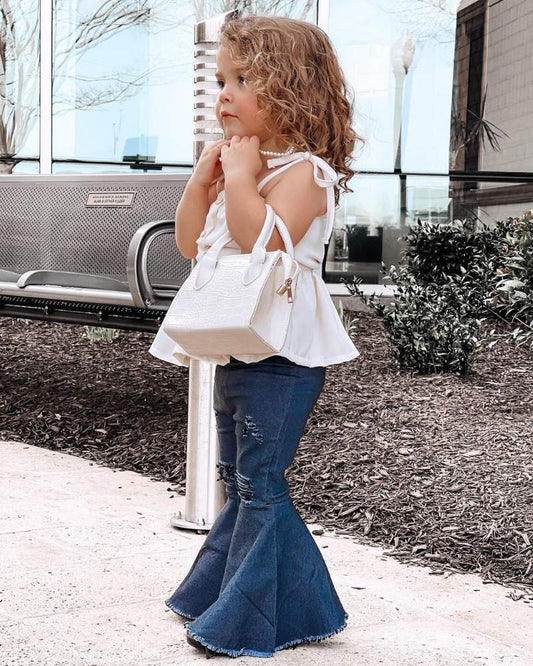 Miss Barbie Pleated Denim Bell Bottoms