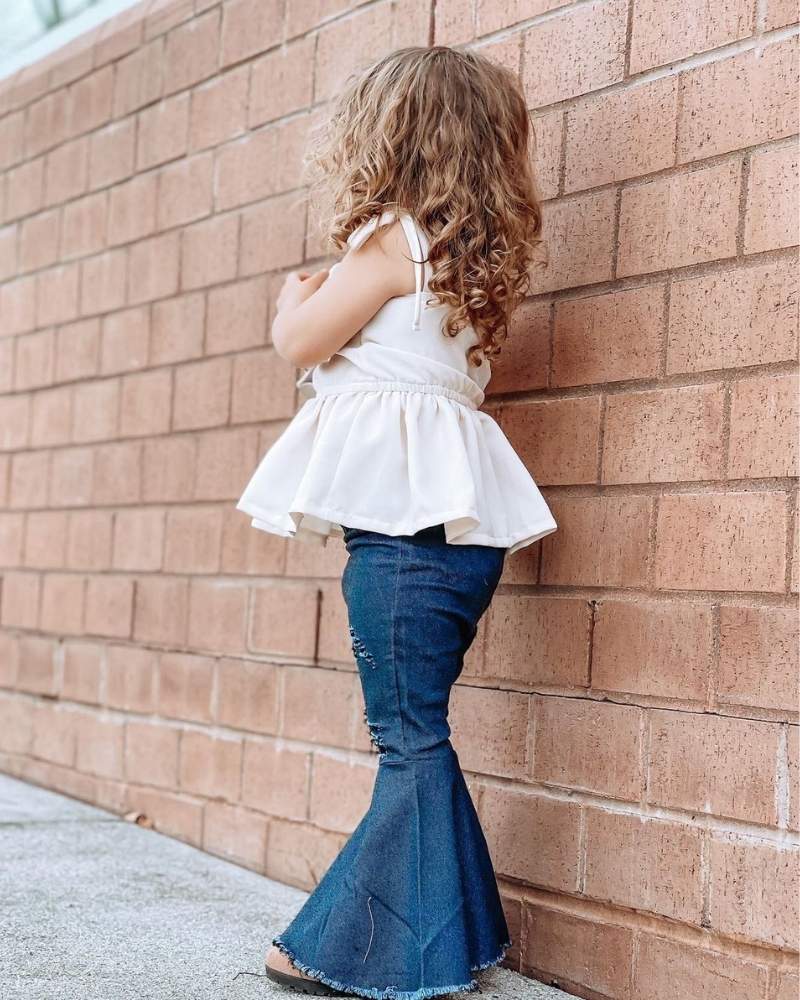 Miss Barbie Pleated Denim Bell Bottoms