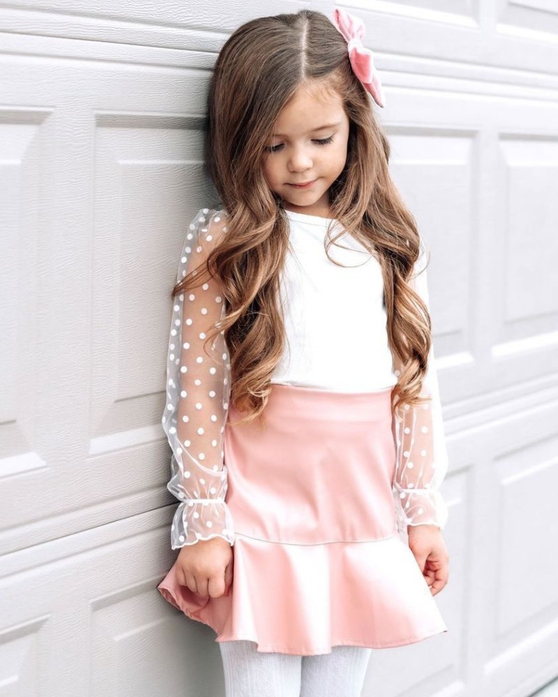 Mommy and Me Destinee Sheer Dot Sleeve Top & Leotard - White