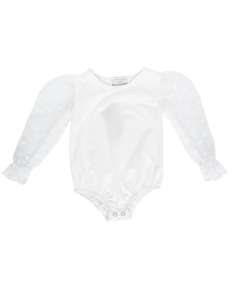 Mommy and Me Destinee Sheer Dot Sleeve Top & Leotard - White