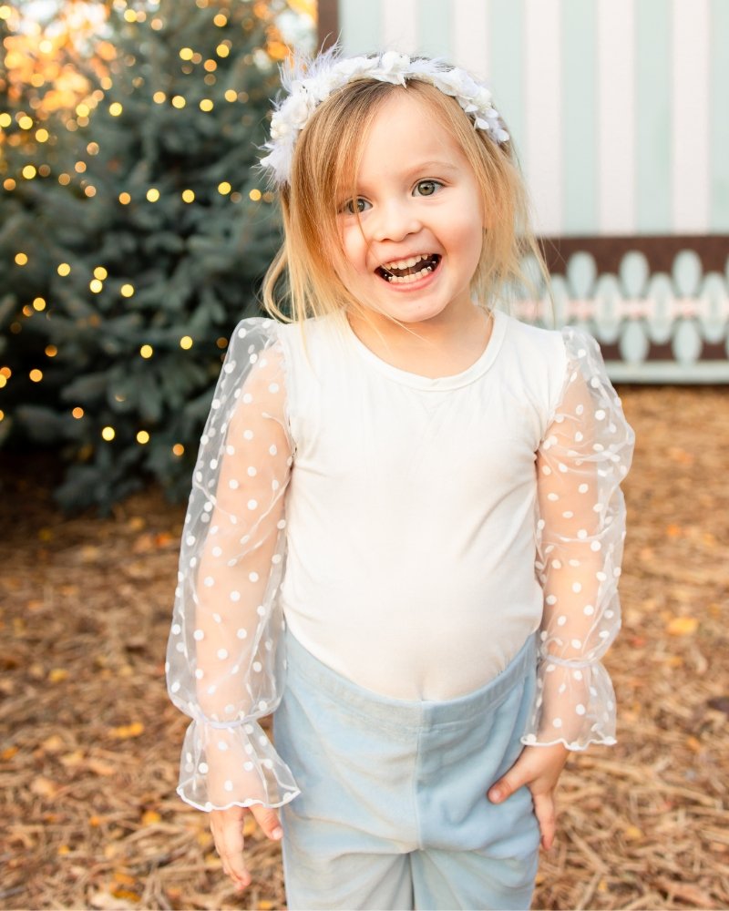 Mommy and Me Destinee Sheer Dot Sleeve Top & Leotard - White