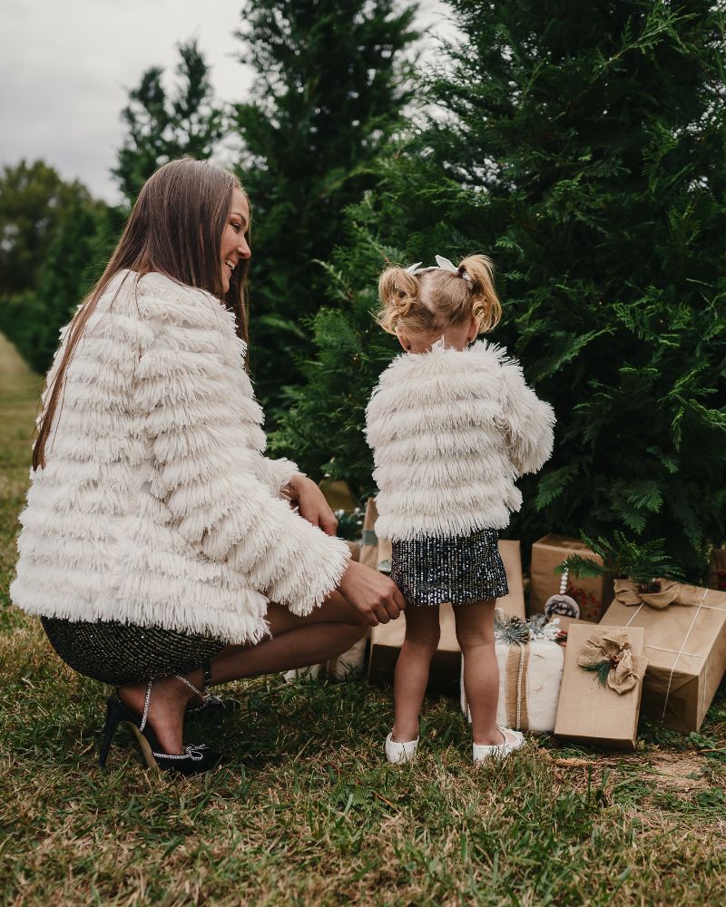 Mommy and Me Fatima Faux Shag Layered Jacket - Ivory