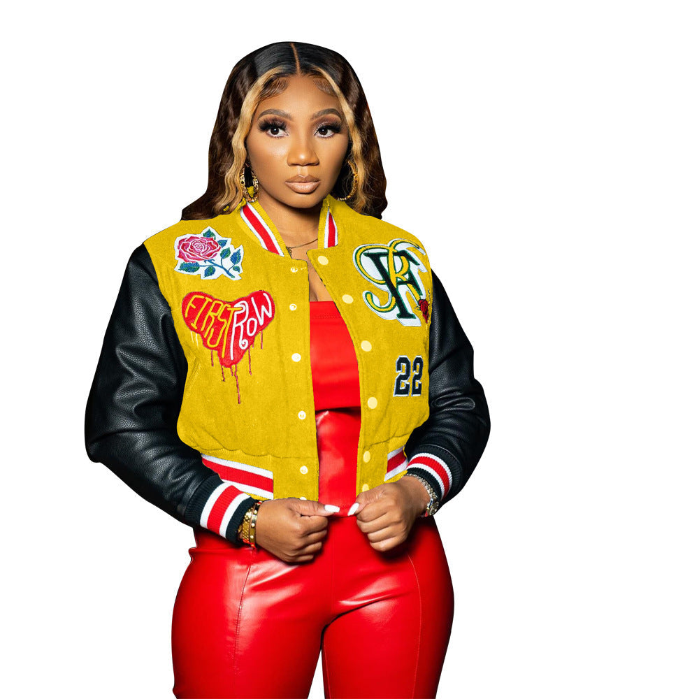 Short Locomotive Style Printed Longfengni Thick Coat Clip