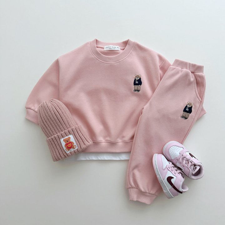 Kids Unisex Casual Teddy Logo Pullover and Pants Set
