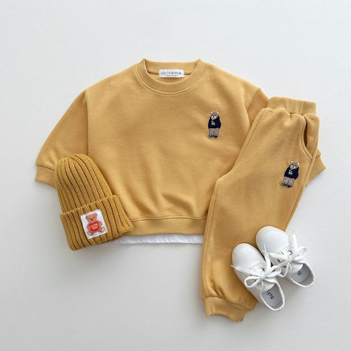 Kids Unisex Casual Teddy Logo Pullover and Pants Set