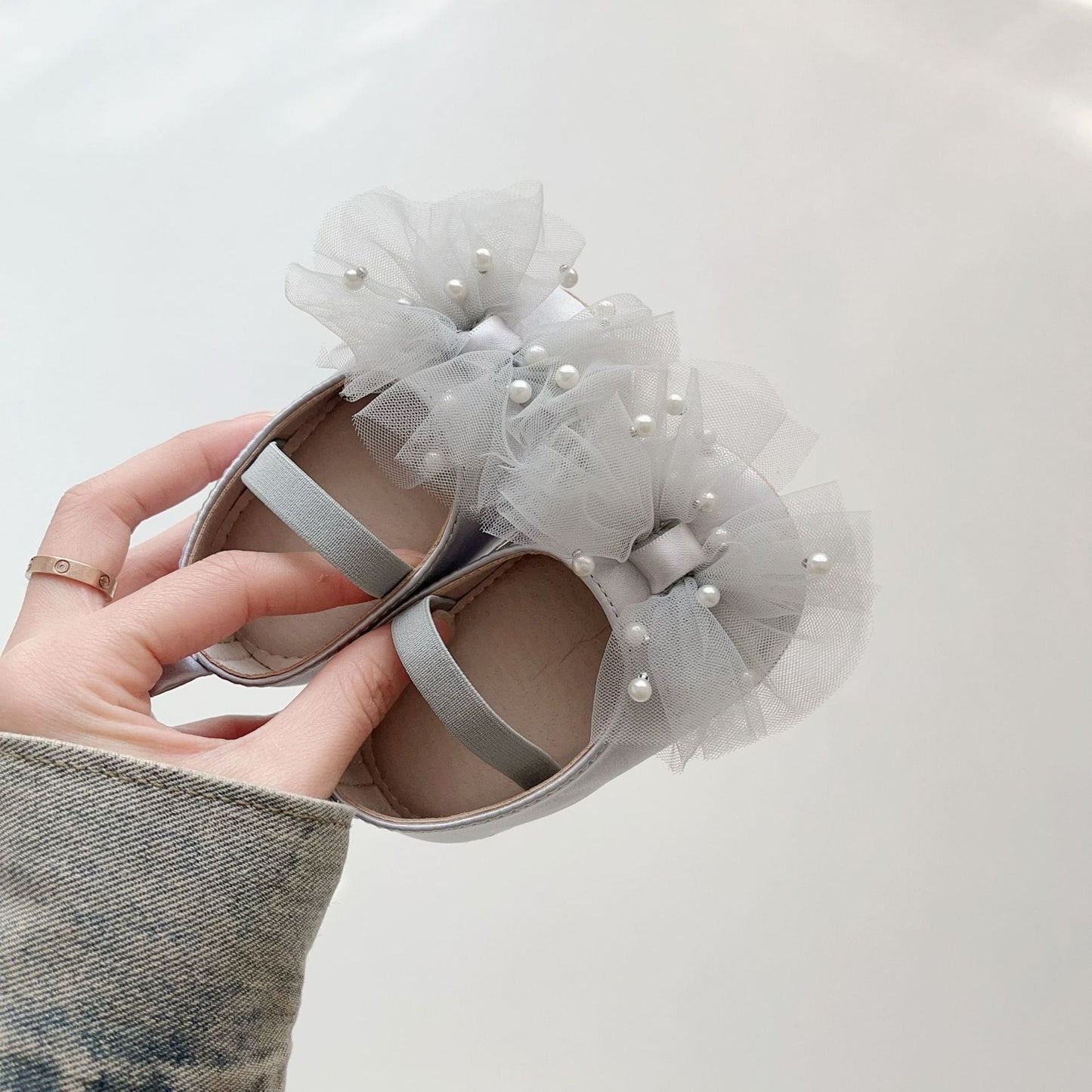 Baby Girl Fashion Beaded Tulle Soft-Sole Anti-slip Walking Shoes