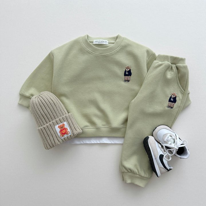 Kids Unisex Casual Teddy Logo Pullover and Pants Set