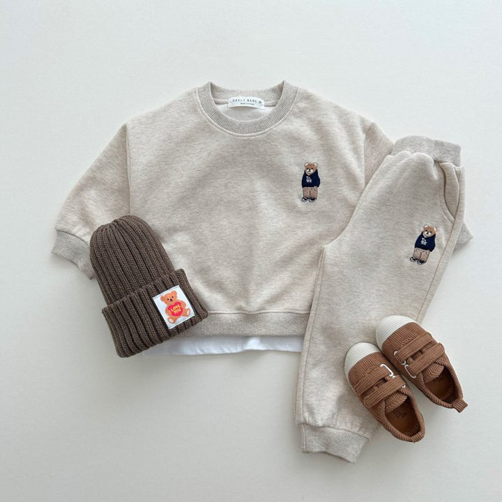 Kids Unisex Casual Teddy Logo Pullover and Pants Set