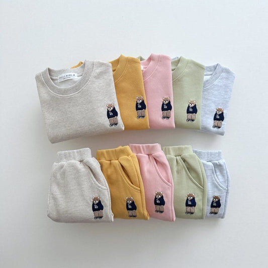 Kids Unisex Casual Teddy Logo Pullover and Pants Set