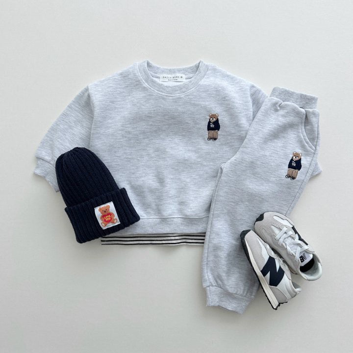 Kids Unisex Casual Teddy Logo Pullover and Pants Set