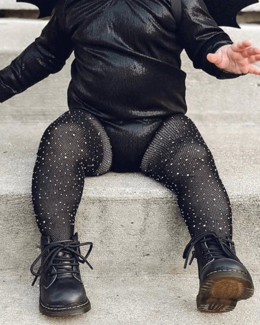 Miss Rhinestone Fishnet Tights - Black