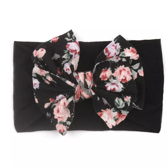 Black Floral Headband with Bowknot