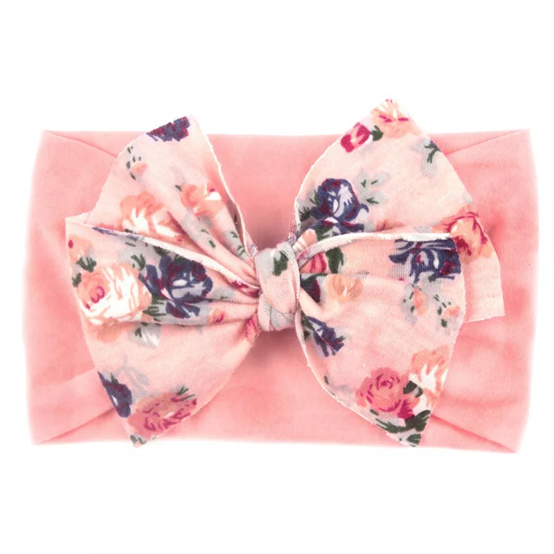 Pink Floral Headband with Bowknot