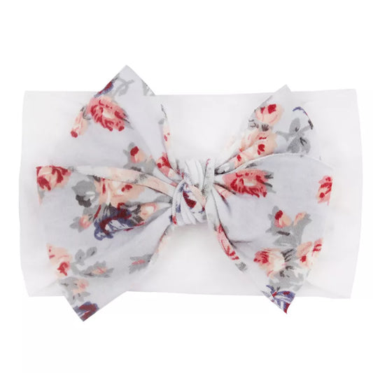 White Floral Headband with Bowknot