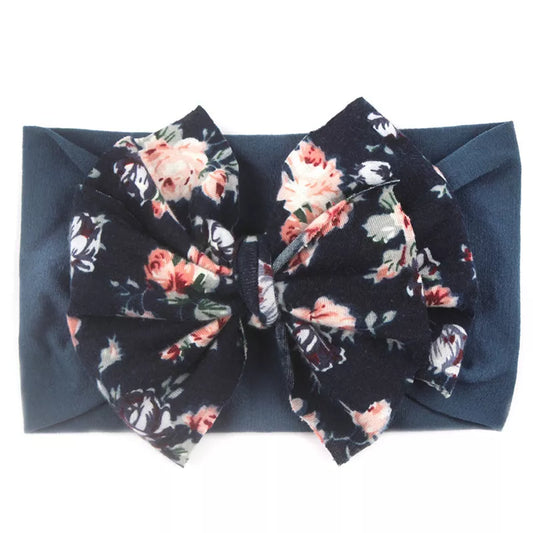 Dark Blue Floral Headband with Bowknot