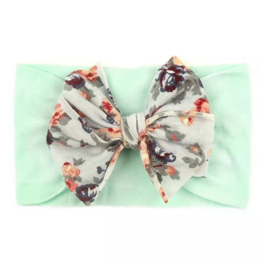 Mint Green Floral Headband with Bowknot