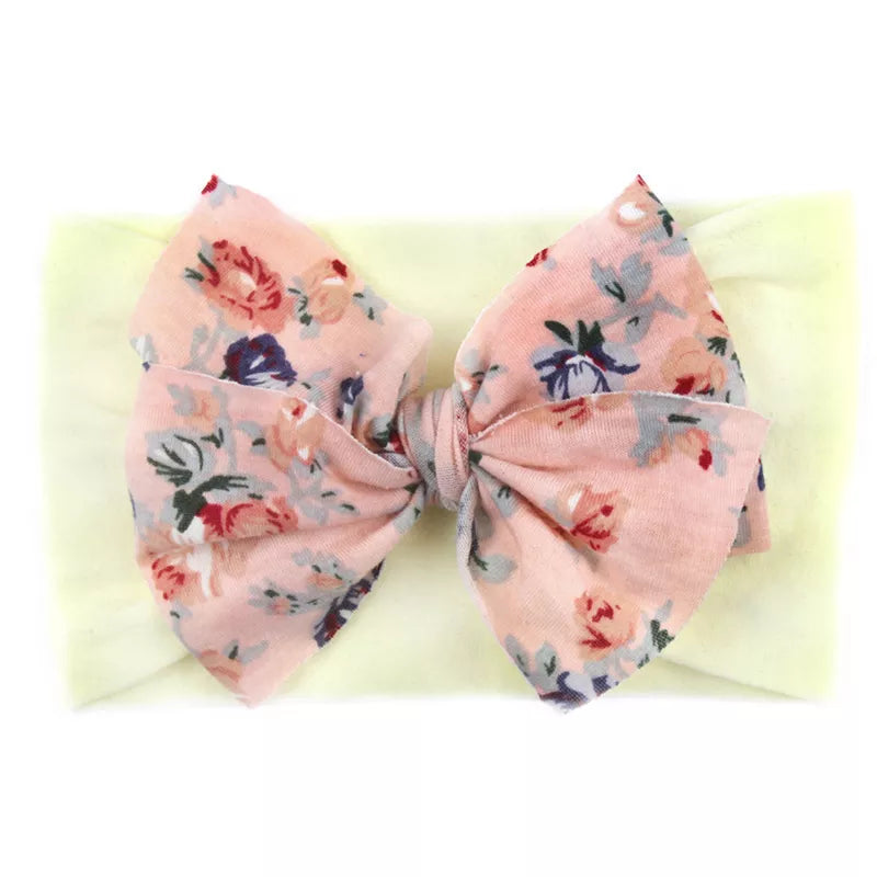 Beige Floral Headband with Bowknot